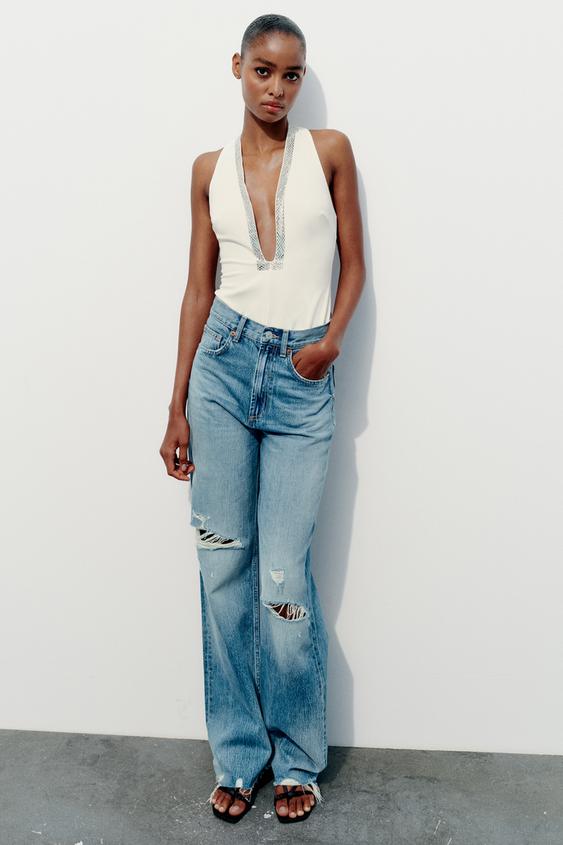 FITTED JEWEL BODYSUIT - White | ZARA United States