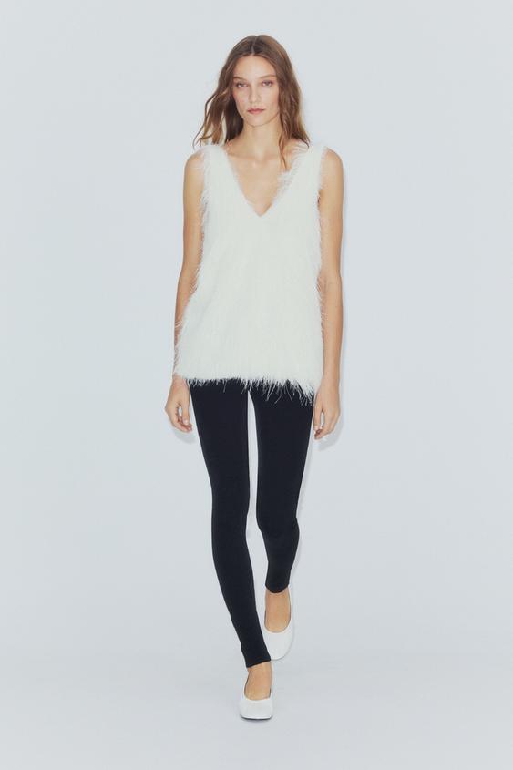 Zara FAUX FUR EFFECT TOP - White - Image 0