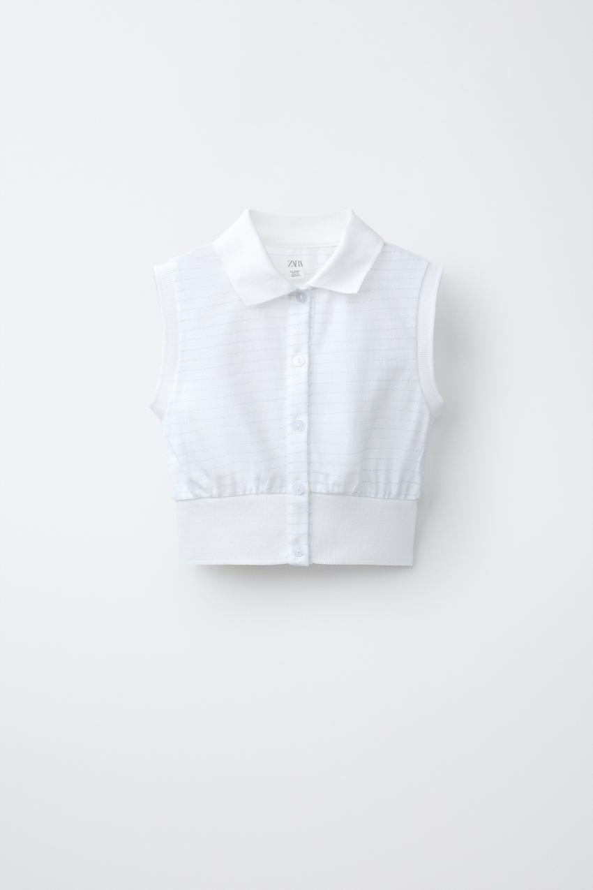 ストライプ柄クロップドポロシャツ - ホワイト | ZARA Japan / 日本