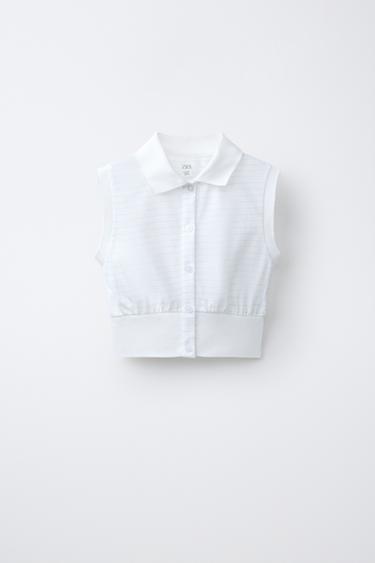 CROPPED POLO MET STREPEN - Wit van Zara