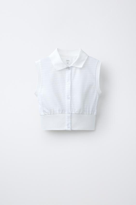 STRIPED CROPPED POLO SHIRT - White by Zara - Image 0