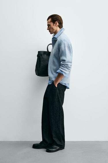 POLO EN MAILLE PERLÉE AVEC MÉLANGE DE LAINE - Bleu ciel de Zara - Image 3