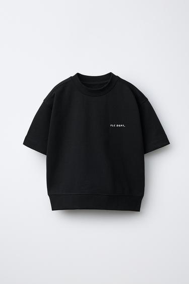 SHORT SLEEVE SWEATSHIRT WITH RAISED TEXT - Black by Zara