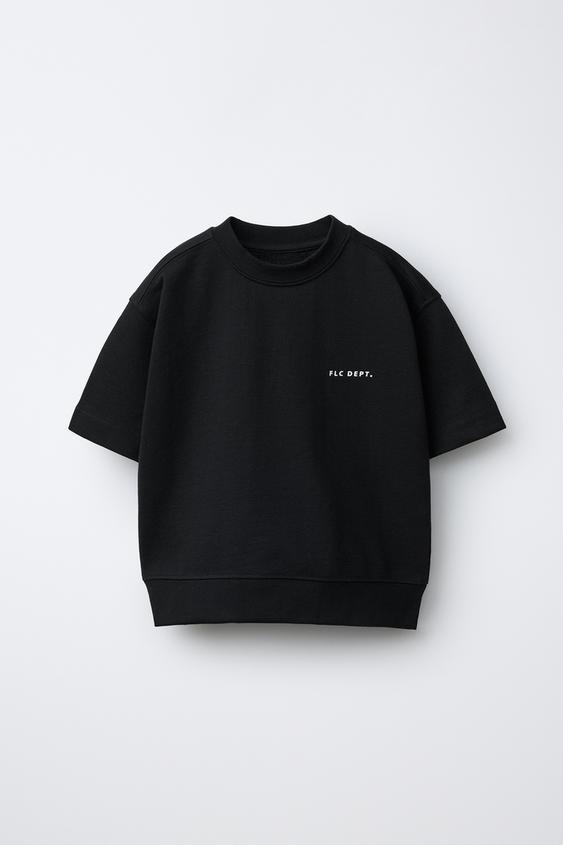 SHORT SLEEVE SWEATSHIRT WITH RAISED SLOGAN - Black by Zara - Image 0