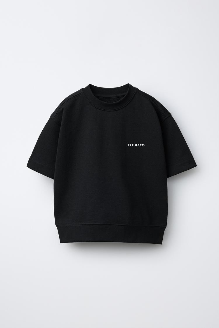 SHORT SLEEVE TEXT SWEATSHIRT — Black