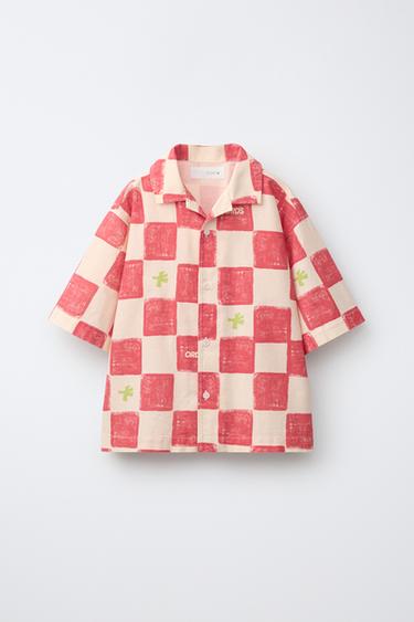CHECK SHIRT WITH LOGO - Red by Zara