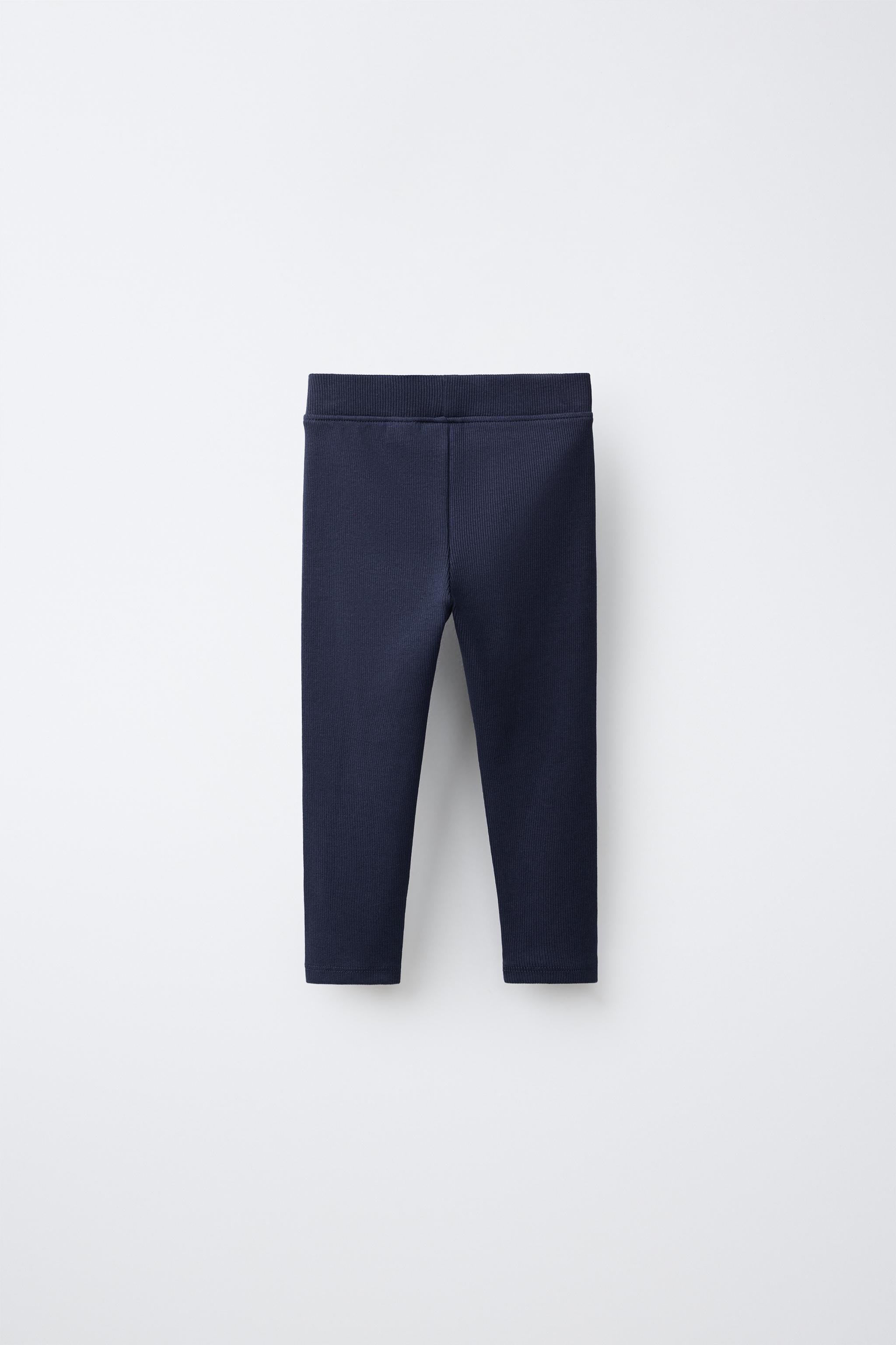 LABEL DETAIL RIBBED LEGGINGS — Navy blue