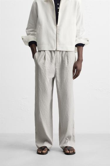 Zara STRIPED FLOWY PANTS - Gray