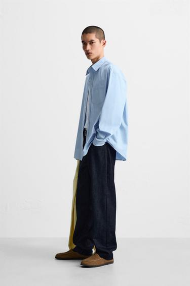 CHEMISE EN POPELINE AVEC POCHE - Bleu ciel de Zara - Image 3