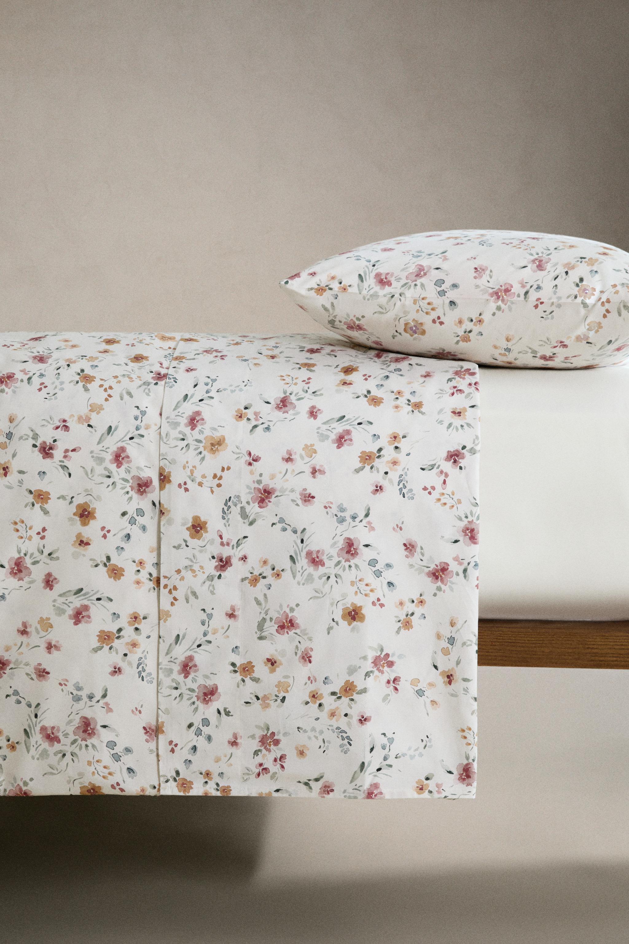DRAP DE DESSUS PERCALE COTON FLORAL (200 FILS)