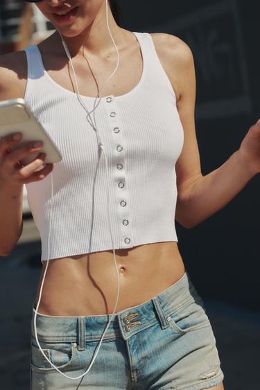 Zara RIB KNIT TOP - White