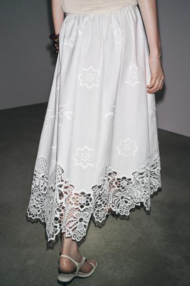 ZW COLLECTION EMBROIDERED MIDI SKIRT - White by Zara - Image 2