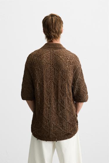TEXTURED KNIT RIPPED SHIRT - Brown by Zara - Image 2