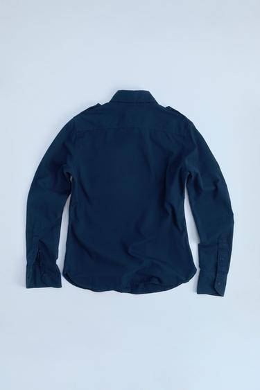 SHIRT WITH SHOULDER TABS - Navy blue by Zara - Image 3