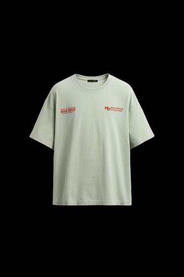 WASHED T-SHIRT WITH SLOGAN PRINTS - Sea green by Zara - Image 0