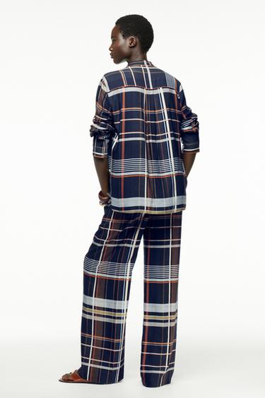 ENSEMBLE CHEMISE ET PANTALON À CARREAUX ZW COLLECTION - Vison foncé de Zara - Image 2