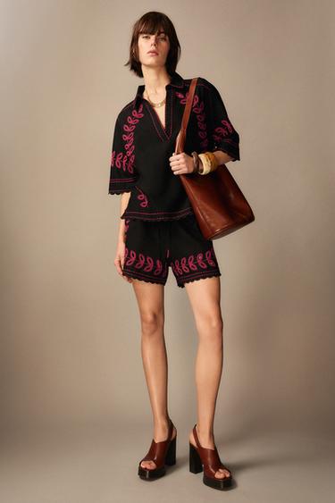 CAMISA BORDADA ZW COLLECTION - Preto da Zara