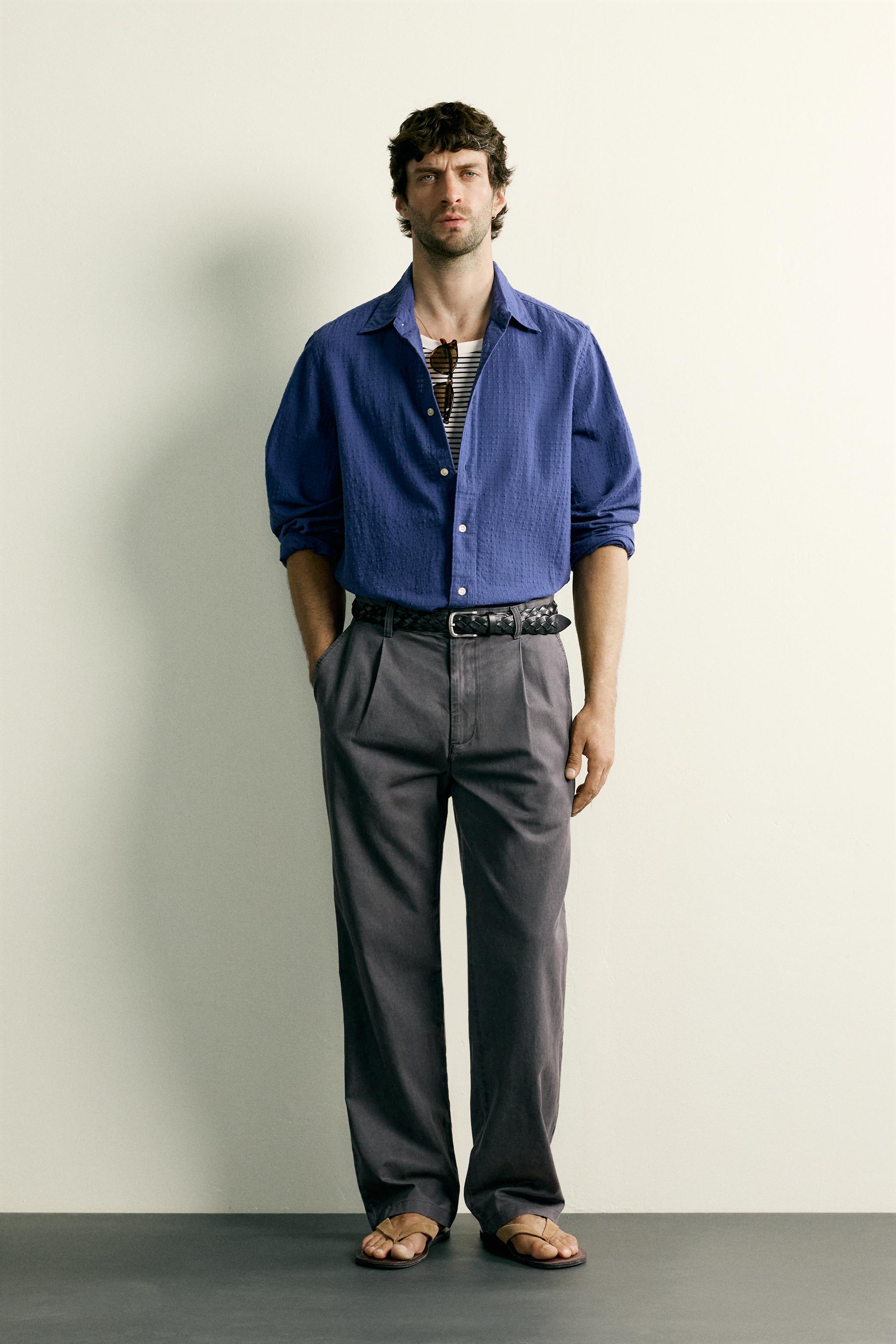 RELAXED FIT PLEATED CHINO TROUSERS - Navy blue | ZARA Turkey