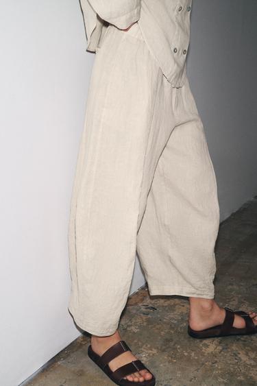 Zara ZW COLLECTION LINEN PANTS - Light beige
