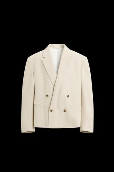 BLAZER CRUZADA TRAJE CON LINO - Crudo / Beige de Zara - Imagen 0