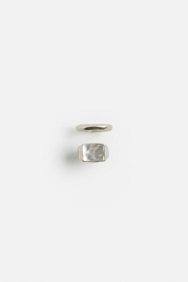 Zara 組合金屬戒指 2 件裝 - 銀色