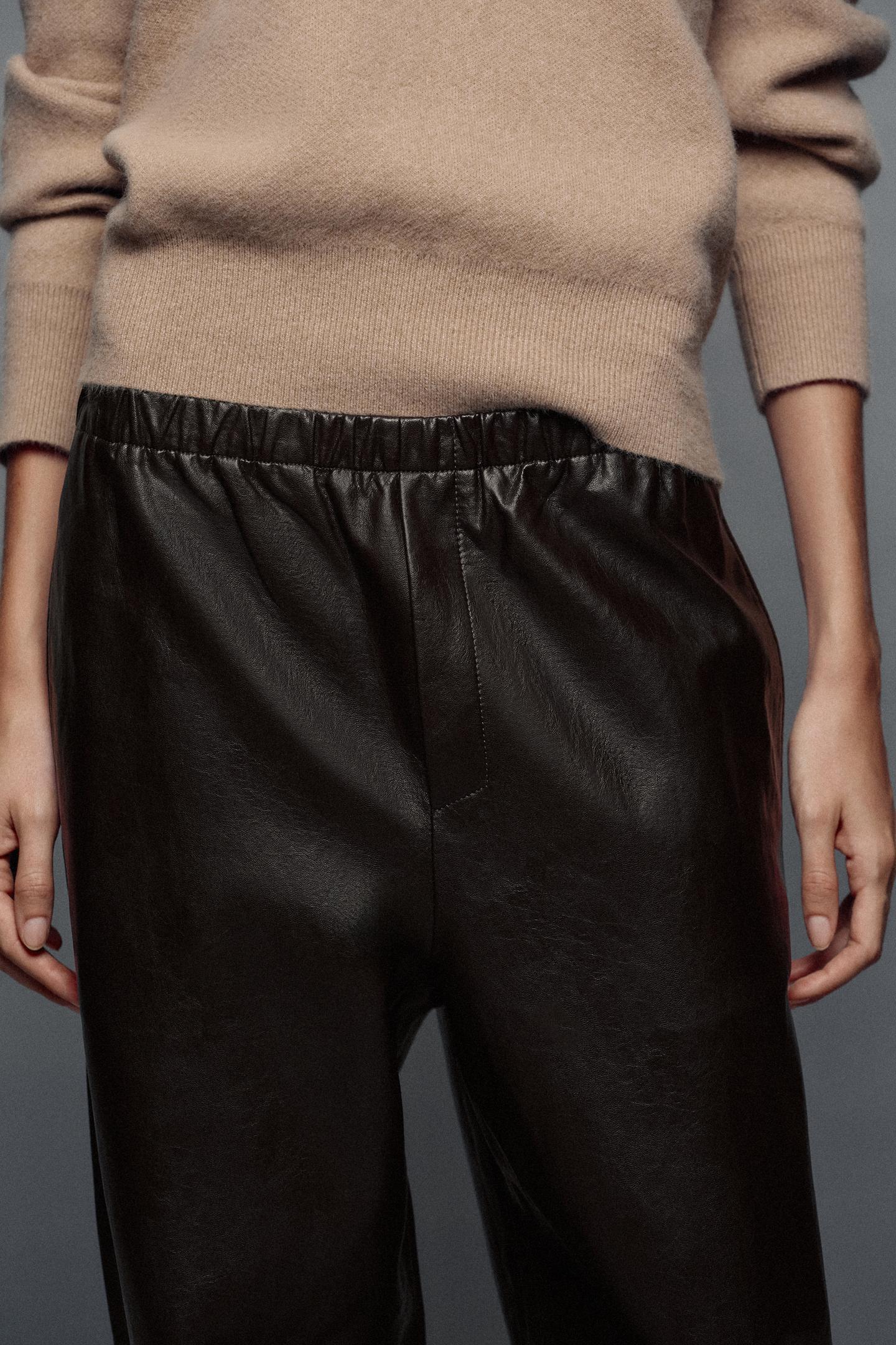 Женские брюки Zara ZW Collection Faux Leather Jogger, цвет: Коричневый — фото 3