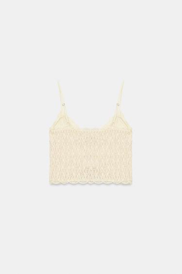 TOP DENTELLE NŒUDS - Jaune clair de Zara - Image 5