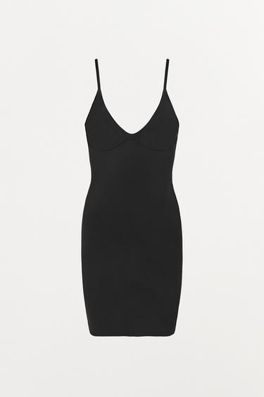 Zara SHORT DRESS WITH POLYAMIDE - Black