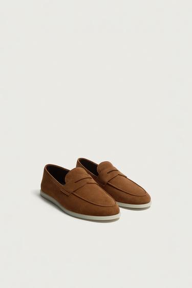 Zara CASUAL LEATHER LOAFERS - Lava Orange