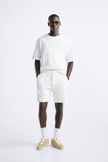 JACQUARD TEXTURED BERMUDA SHORTS - Oyster-white by Zara