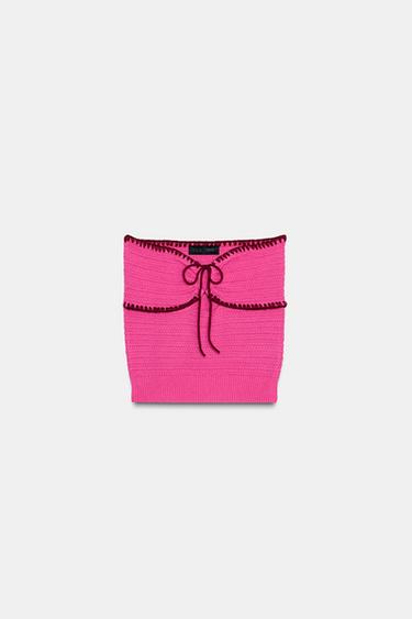 KNIT BANDEAU TOP WITH TOPSTITCHING - Pinks by Zara - Image 0