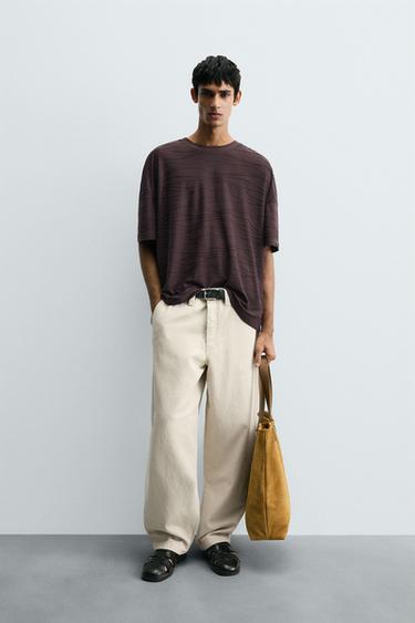WAVE JACQUARD T-SHIRT - Brown by Zara