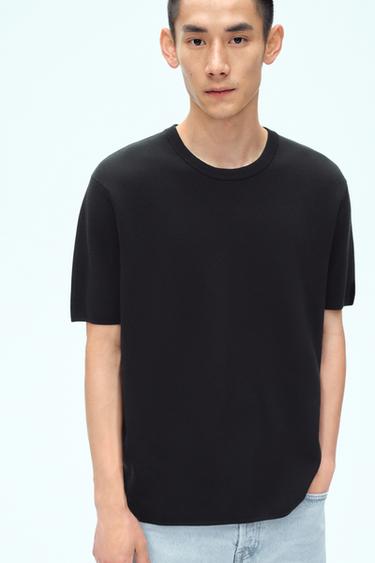 Zara RELAXED FIT 休閒版針織 T 恤 - 黑色