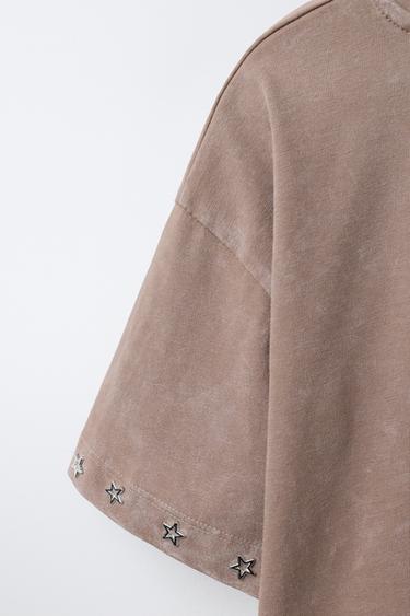 T-SHIRT ÉTOILES BRILLANTES - Marron de Zara - Image 3