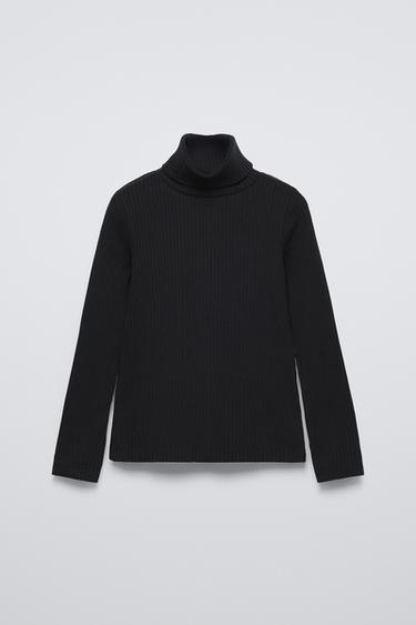 Zara RIB TURTLENECK SWEATER - Black