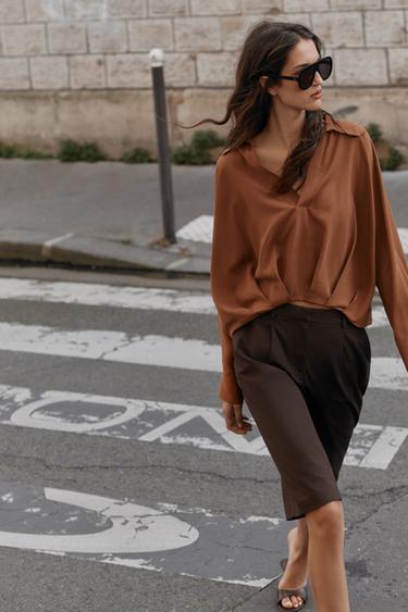 CHEMISE BAS BOUFFANT - Tabac de Zara - Image 2