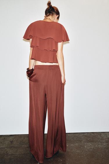 WIDE FLOWING TROUSERS - Terracotta by Zara - Image 1