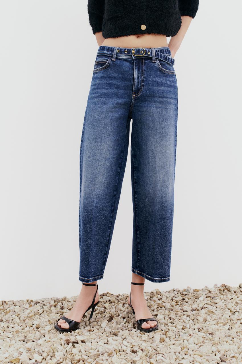 Z1975 BELTED HIGH WAIST CROPPED STRAIGHT JEANS - Blue