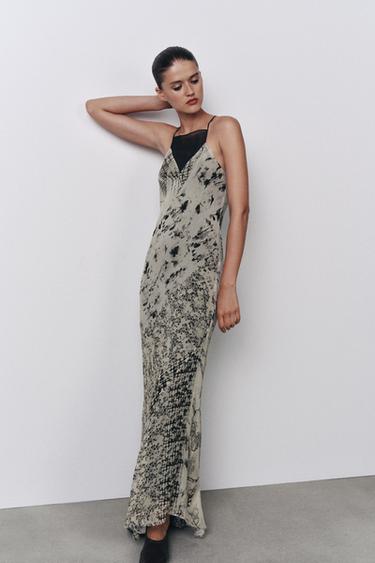 ROBE LONGUE IMPRIMÉE - Noir / Blanc de Zara - Image 1