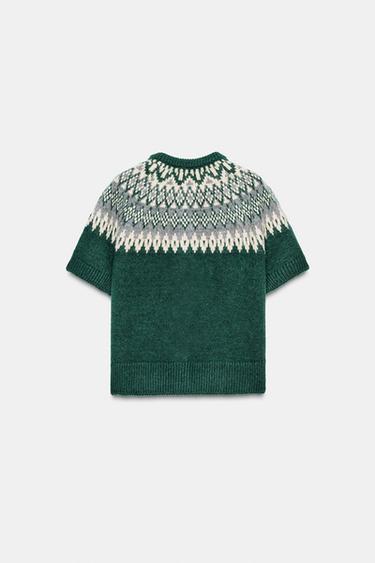 JACQUARD KNIT SHORT SLEEVE CARDIGAN - Green by Zara - Image 3