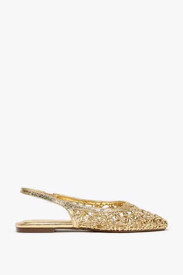 METALLIC BRAIDED SLINGBACK SHOES - Gold by Zara