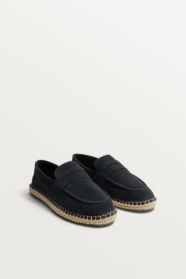 LEATHER LOAFER ESPADRILLES - Navy Blue by Zara