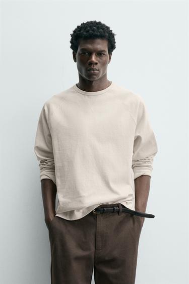 HEAVYWEIGHT CREWNECK T-SHIRT - Light beige by Zara