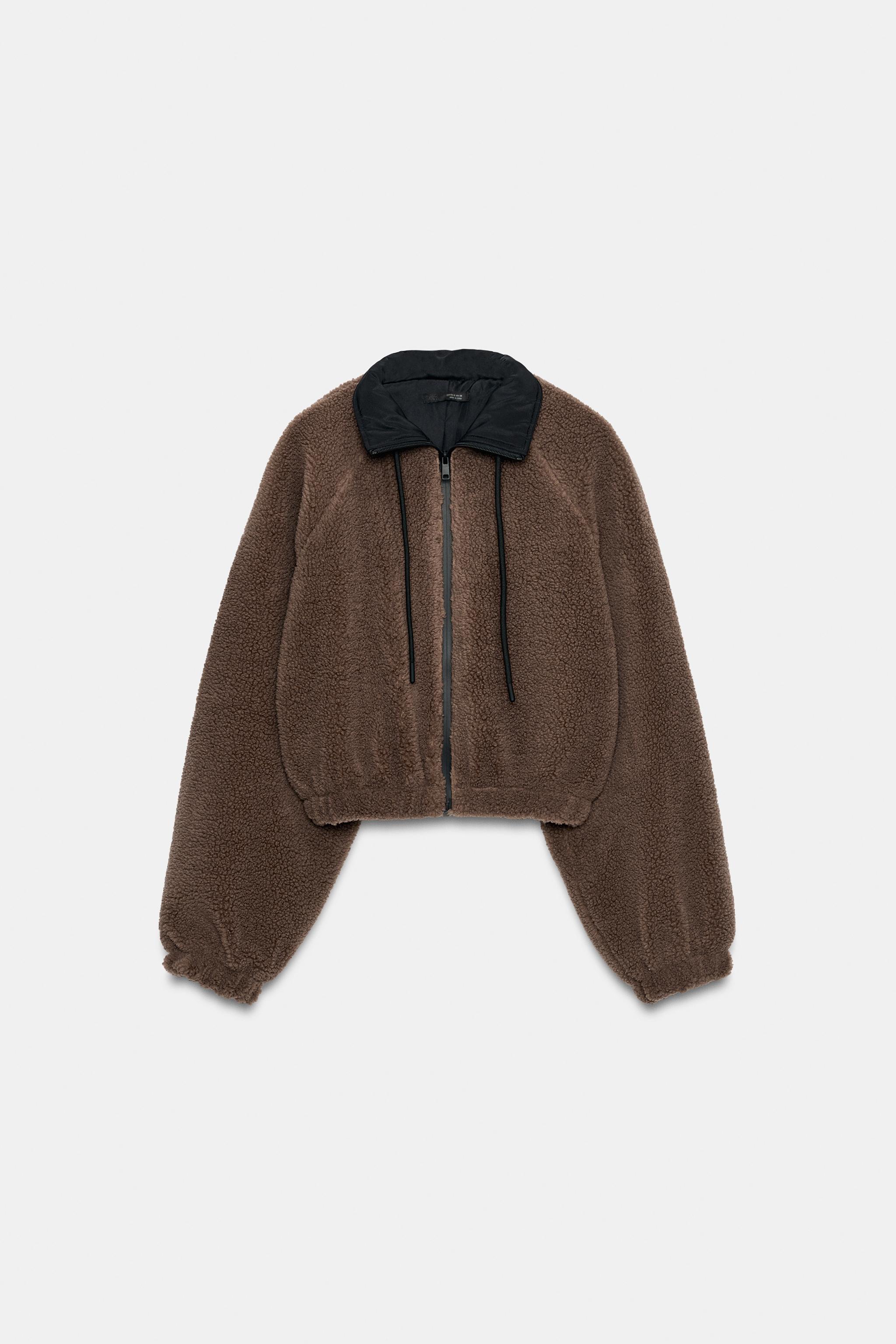 CONTRAST COLLAR FAUX SHEARLING JACKET