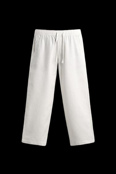 Zara RELAXED FIT TEXTURED PANTS - Oyster-white