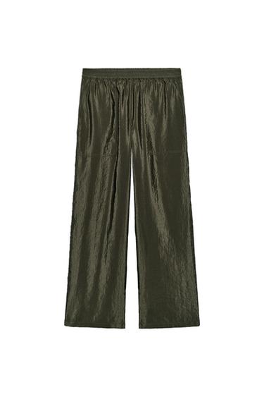 SATIN ELASTICATED WAIST TROUSERS - Khaki by Zara