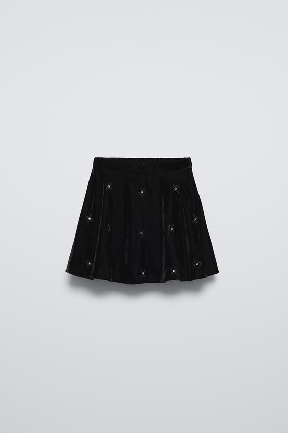 BEADED VELVET SKIRT Black ZARA Spain