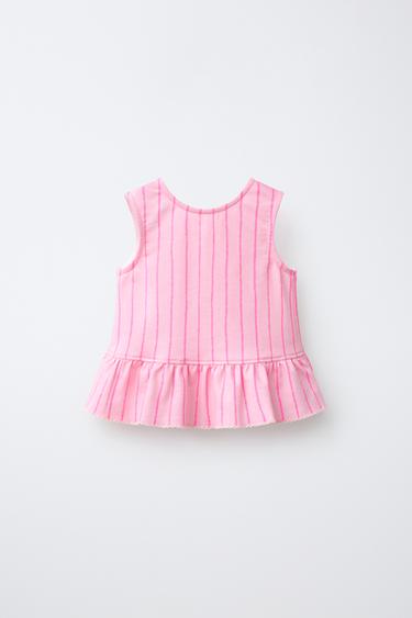 Zara CONTRAST STRIPE TOP - Chalk pink