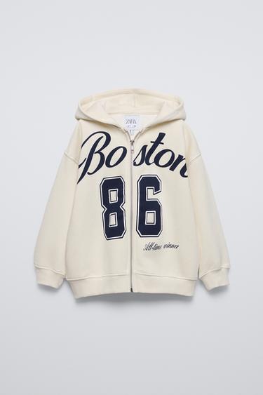 PRINTED ZIP-UP HOODIE - Ecru by Zara
