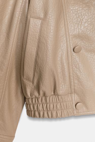 LEATHER EFFECT BOMBER JACKET - Stone by Zara - Image 8
